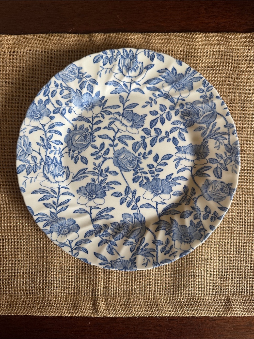 Churchill Blue Peony Scalloped 10" Floral Dinner Plate England Earthenware